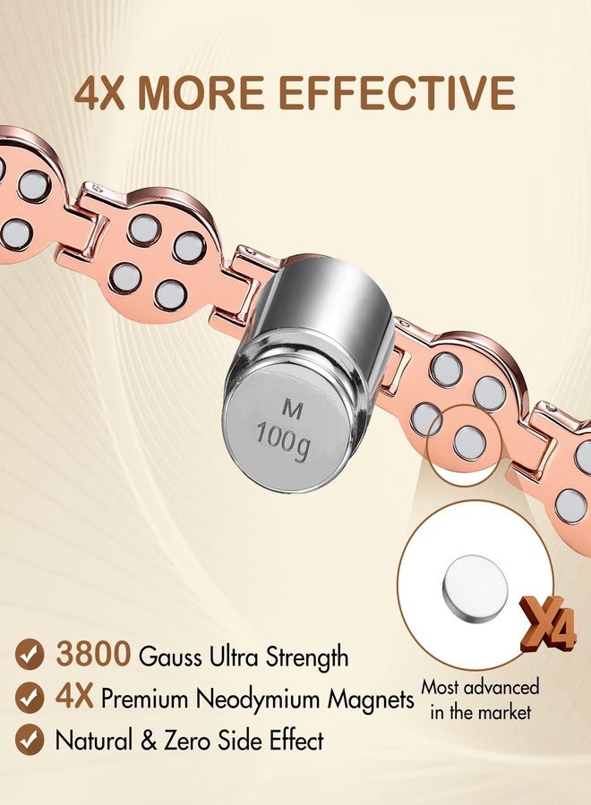 Feraco Pure Copper Bracelets for Women, 4X Ultra Strength Magnetic Bracelet with 3800 Gauss Neodymium Magnets & Sparkling Austrian Cut Emerald Crystals, Adjustable Jewelry Gift - Image 3